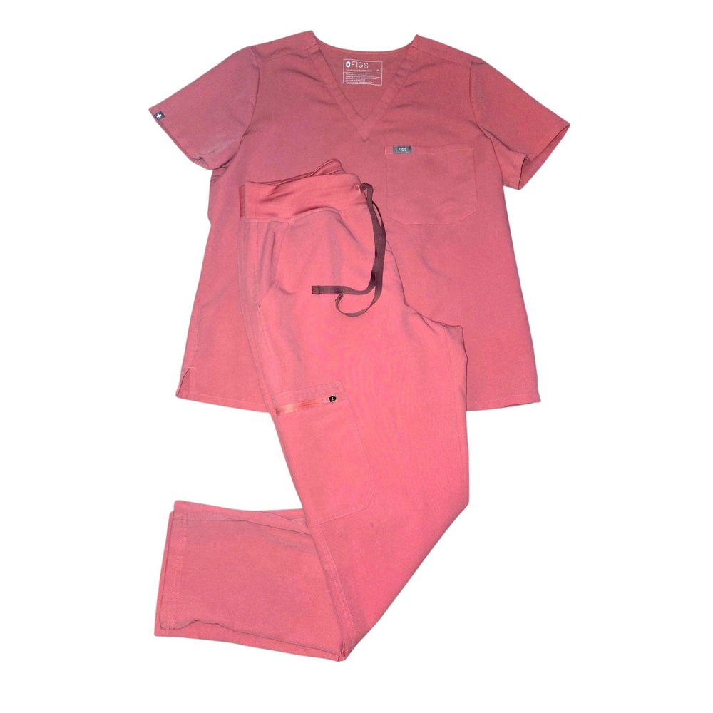 Figs Scrub Set Womens Catarina Top MEDIUM Yola Pants MEDIUM PETITE Coral Pink